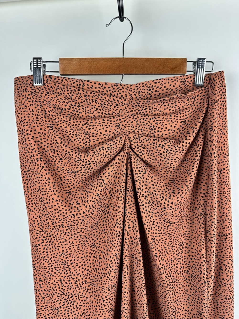 Nine West Ruched Animal Print Front Midi Skirt Brown Black Print Draped Feminine - Picture 3 of 12